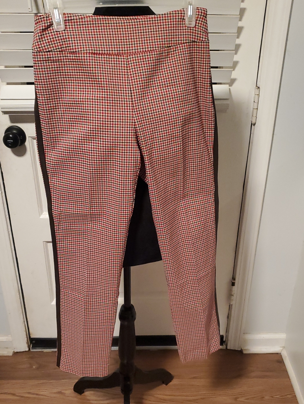 Sara Campbell Red Gingham Dress Pants with Black Side Stripe